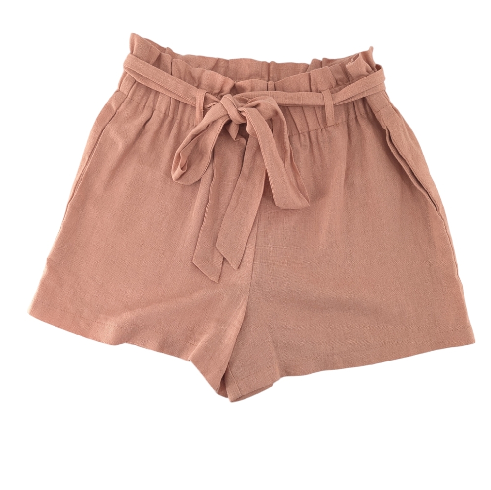 HAVE Linen Blend Paperbag Waist Belted Shorts Size Medium